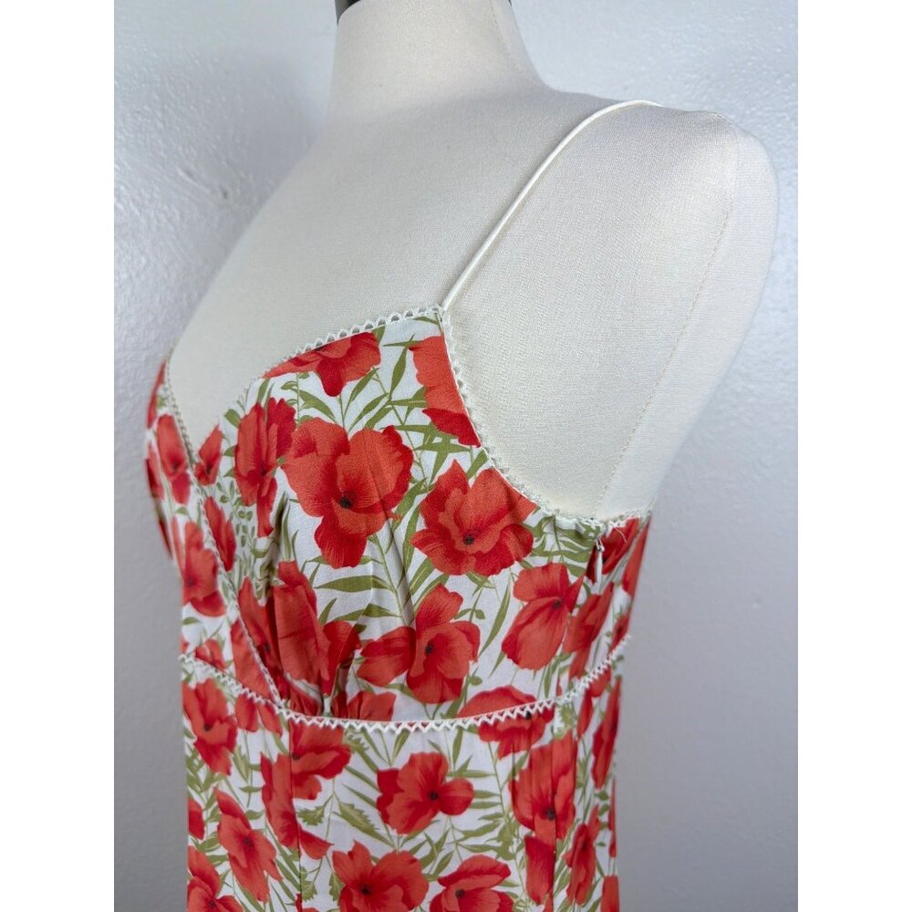 NWT Ann Taylor Coral-Red Poppy Floral Cotton  Summer Midi Dress  Size 10 - Picture 9 of 16